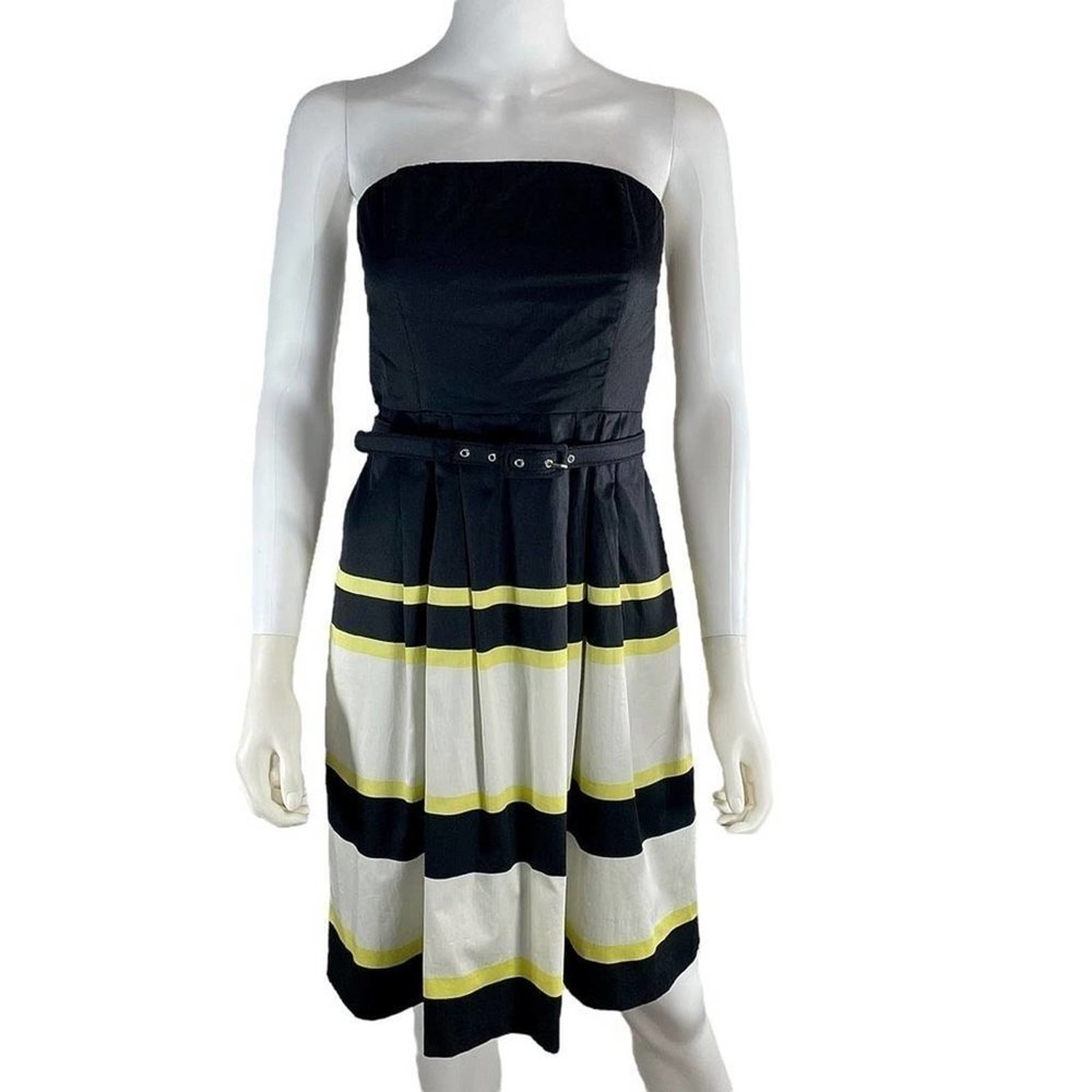 Nwt The Limited Women’s Size 6 Black Yellow Babydoll Midi Belted Dress
